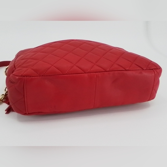 ISAAC Mizrahi RED Quilted Leather Crossbody Handbag Tan Chain Strap Shoulder Bag - Picture 9 of 13